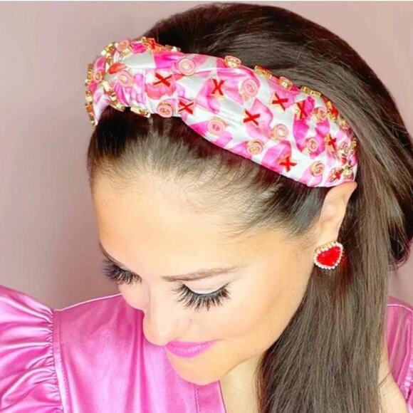 Briana Cannon Satin Pink Red White XOXO Charm Kisses Lips Headband Glam main image 4